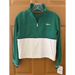 Girls' Wilson White & Green Courtside 1/4 Zip Woven Wind Jacket Size Medium NWT